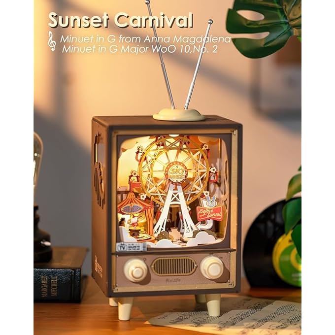 3D WOODEN PUZZLE, 16" / 40.5 CM FERRIS WHEEL MUSIC BOX WITH LED, SUNSET CARNIVAL DIY BOOK NOOK KIT, MODEL BUILDING SET, CRAFTS FOR ADULTS, GIFTS FOR GIRLS & BOYS - Image 2